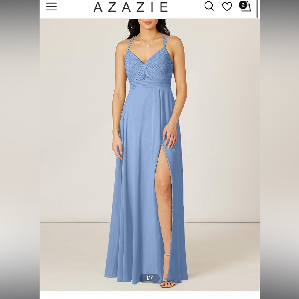 Azazie Aubrey Steel Blue Bridesmaid Dress A10